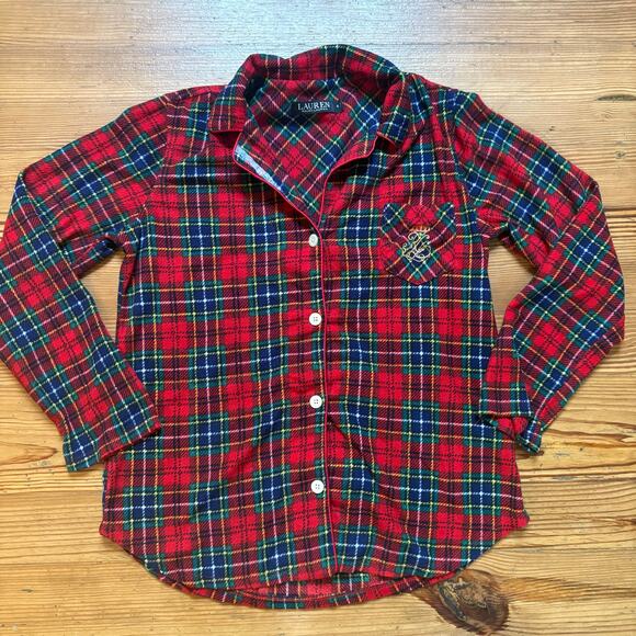 Ralph Lauren red blue plaid plaid fleece long sleeve pant sleep set SIZE S - Picture 2 of 6